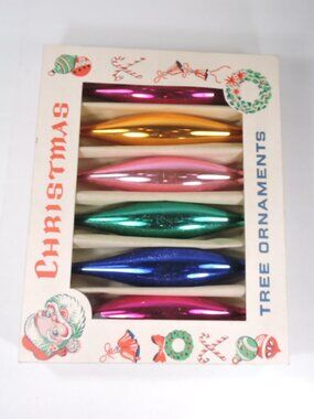 6 Larger Poland Mercury Glass Icicles Vintage Christmas Tree Ornaments Boxed